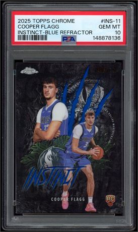 2025 Topps Chrome Cooper Flagg RC Instinct - Blue Refractor 090/150 PSA 10