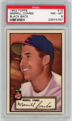 1952 Topps #18 Merrill Combs RC Black Back PSA 8 NMMT Only 1 Higher