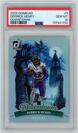 2025 Donruss #3 Derrick Henry Downtown! Case Hit SSP PSA 10 GEM MINT