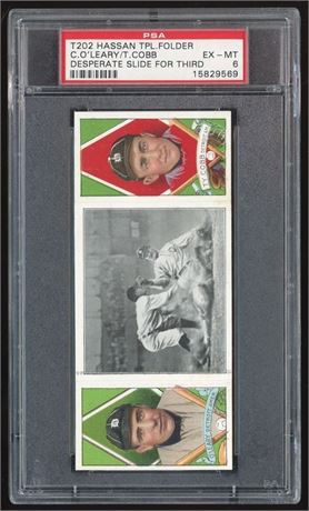1912 T202 Hassan Triple Folders C O'Leary/Ty Cobb Desperate Slide for PSA 6 EXMT