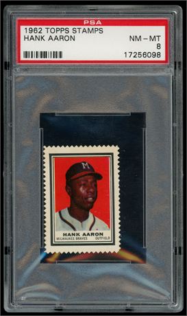 1962 Topps Stamps Hank Aaron PSA 8 NMMT Only 7 Higher