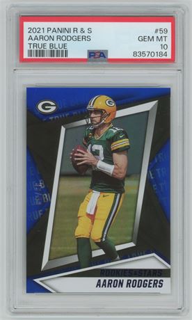 2021 Panini R&S #59 Aaron Rodgers True Blue /49 PSA 10 GEM MINT