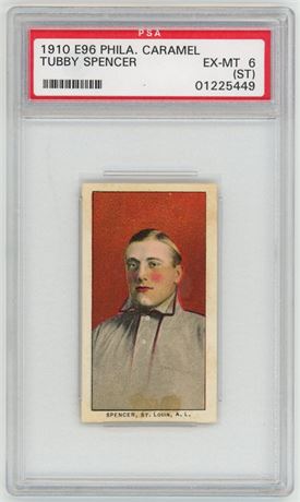 1910 E96 Philadelphia Caramel Tubby Spencer PSA 6 (Stain)