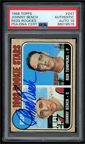1968 Topps #247 Johnny Bench RC PSA Authentic Auto 10
