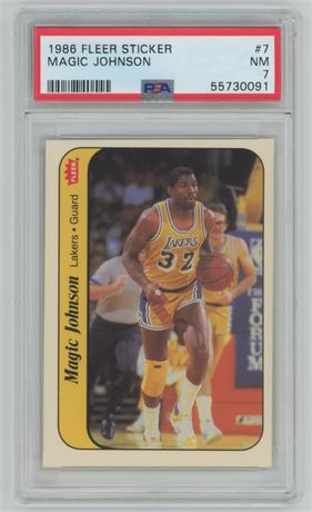 1986 Fleer Sticker #7 Magic Johnson PSA 7 NM