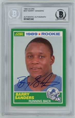 1989 Score #257 Barry Sanders RC Beckett Authentic Auto