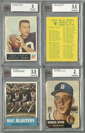 1953-1967 Multisport BVG Graded Lot (4) w/ Unitas, Spahn, Clemente