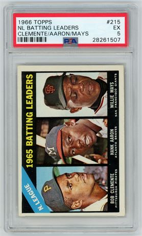1966 Topps #215 Clemente, Aaron, & Mays NL Batting Leaders PSA 5 EX
