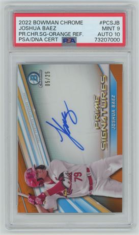 2022 Bowman Chrome Joshua Baez Prime Signatures Orange Refractor 05/25 PSA 9/10