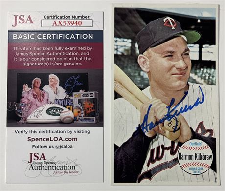 1964 Topps Giants Harmon Killebrew Auto JSA