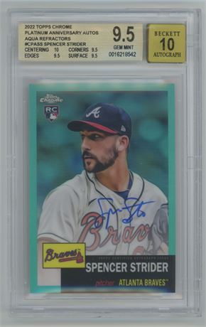 2022 Topps Chrome P/A Autos Spencer Strider RC 55/150 BGS 9.5 GEM MINT/Auto 10