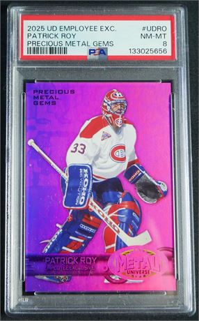 2025 UD Employee Exclusive Patrick Roy Precious Metal Gems PSA 8 NMMT