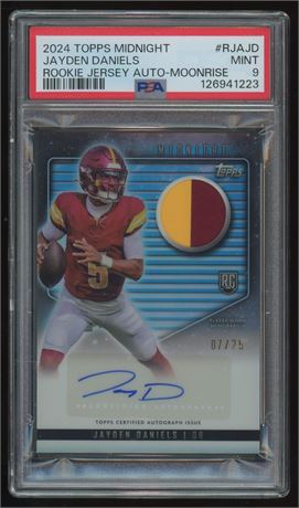 2024 Topps Midnight Jayden Daniels Rookie Jersey Auto Moonrise Patch 7/25 PSA 9