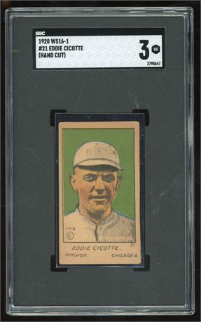 1920 W516-1 Strip Card #21 Eddie Cicotte Hand Cut SGC 3 VG