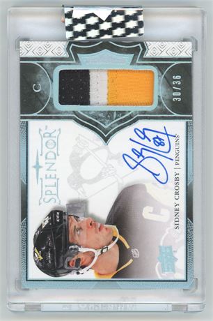 2018 Upper Deck Splendor Sidney Crosby 30/36 On Card Auto w/ 3 Color Patch