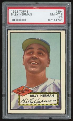 1952 Topps #394 Hi# Billy Herman PSA 8 (OC)