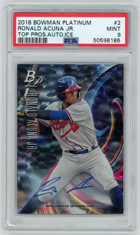 2018 Bowman Platinum #2 Ronald Acuna Jr Top Prospect Auto Ice 2/50 PSA 9
