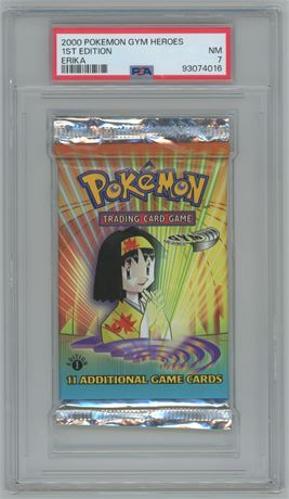 2000 Pokemon Gym Heroes 1st Edition Unopened Booster Pack PSA 7 NM w/Erika Art