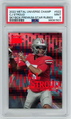 2022 Metal Universe Champ CJ Stroud RC Skybox Premium Star Rubies 83/100 PSA 9