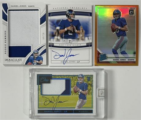 2019 Panini Football Daniel Jones Lot (4) with Rookies, Autos, and Patches