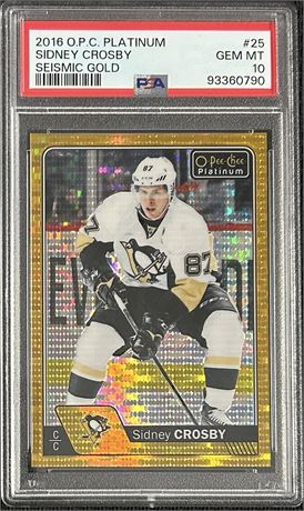 2016 O-Pee-Chee Platinum #25 Sidney Crosby Seismic Gold 13/50 PSA 10 GEM MINT