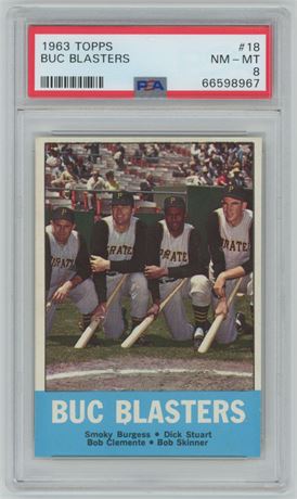 1963 Topps #18 Buc Blasters Roberto Clemente PSA 8 NMMT