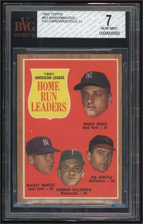 1962 Topps #53 Maris/Mantle/Killebrew BVG 7 NM