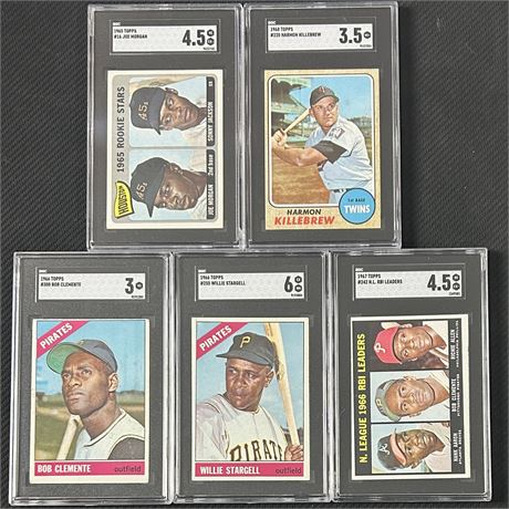 1965-1968 Topps Baseball HOF SGC Lot (6) w/ Clemente, Joe Morgan RC, Aaron, etc.