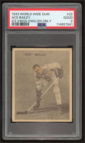 1933 World Wide Gum #22 Ace Bailey RC Ice Kings English Only PSA 2 GOOD