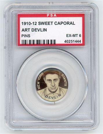 1910-1912 Sweet Caporal Pins Art Devlin Small Letter PSA 6 EXMT
