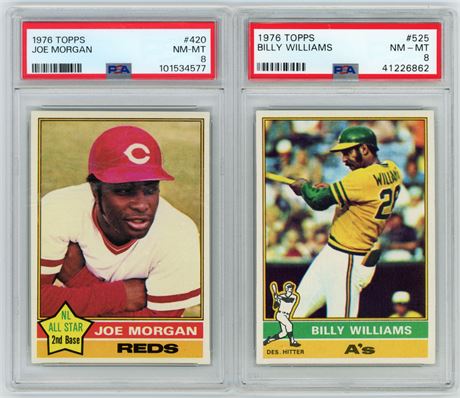 1976 Topps Baseball HOF PSA NMMT Graded Lot (2) w/ Morgan/B Williams