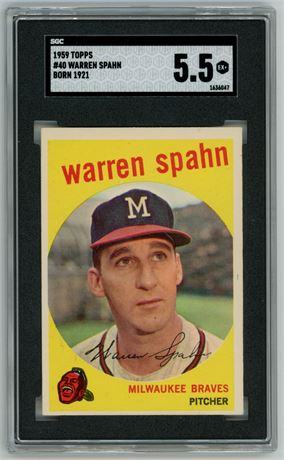1959 Topps #40 Warren Spahn Born 1921 SGC 5.5 EX+