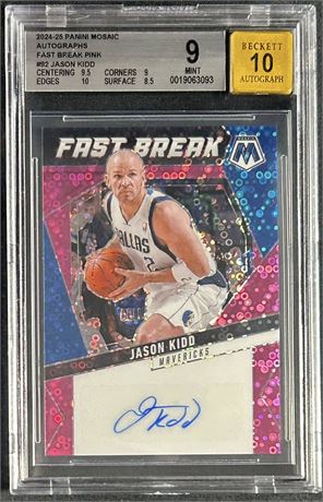 2024 Panini Mosaic Jason Kidd Fast Break Pink Auto 7/15 BGS 9 Auto 10