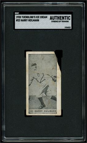 1928 Yuengling's Ice Cream #22 Harry Heilmann SGC Authentic (Trimmed) Rare