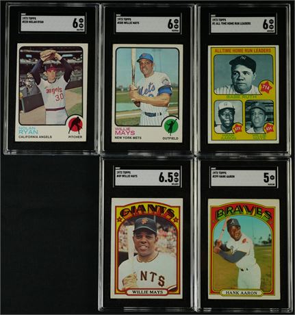 1972-1973 Topps Baseball SGC Graded Lot (5) w/ Mays, Aaron, Ryan, and Ruth