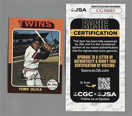 1975 Topps #325 Tony Oliva Auto JSA NM