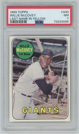 1969 Topps #440 Willie McCovey Last Name in Yellow PSA 7 NM