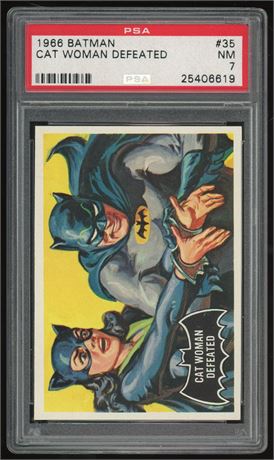 1966 Topps Batman #35 Cat Woman Black Bat Defeated PSA 7 NM Nice Centering