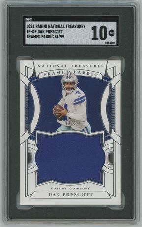 2021 Panini National Treasures Dak Prescott Framed Fabric /99 SGC 10 GEM MINT