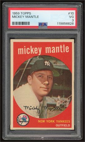 1959 Topps #10 Mickey Mantle PSA 3 VG