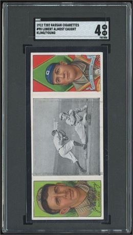 1912 T202 Hassan Kling/Cy Young "Lobert Almost Caught" SGC 4 VGEX (READ)