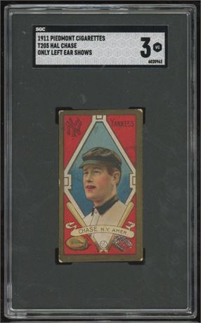 1911 Piedmont T205 Gold Border Hal Chase Only Left Ear Shows SGC 3 VG