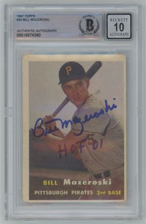 1957 Topps #24 Bill Mazeroski RC Autograph BGS 10 Auto