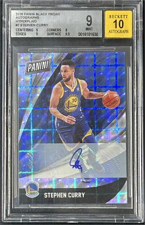 2018 Panini Black Friday Autos Hyperplaid #7 Steph Curry 1/1 BGS 9 MINT Auto 10
