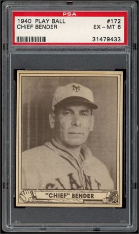 1940 Play Ball #172 Chief Bender PSA 6 EXMT