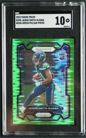 2023 Panini Prizm #390 Jaxon Smith-Njigba RC Neo Green Pulsar Prizm SGC 10