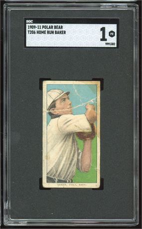 1909-11 T206 Polar Bear Home Run Baker SGC 1 POOR