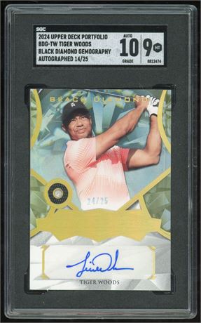 2024 UD Portfolio Tiger Woods Black Diamond Gemography Auto 24/25 SGC 9 Auto 10