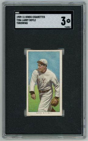 1909-11 T206 Hindu Brown Larry Doyle HOF Throwing SGC 3 VG Pop 1 Only 4 Higher