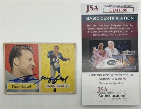 1957 Topps #88 Frank Gifford Autograph JSA